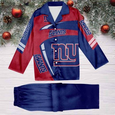 New York Giants Football Team NFL Holiday Winter Satin Pajamas Set