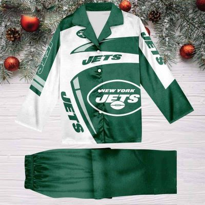 New York Jets Football Team NFL Holiday Winter Satin Pajamas Set