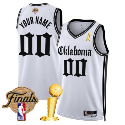 Oklahoma City Thunder 2025 Champions 'Gothic Storm Edition' Swingman Custom Jersey Stitched White