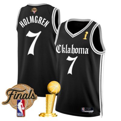 Oklahoma City Thunder 2025 Champions 'Gothic Storm Edition' Swingman Jersey Stitched Black Chet Holmgren