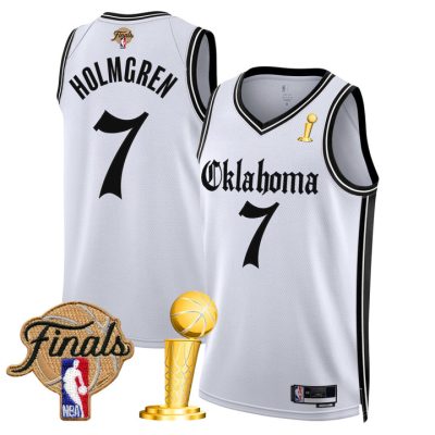 Oklahoma City Thunder 2025 Champions 'Gothic Storm Edition' Swingman Jersey Stitched White Chet Holmgren