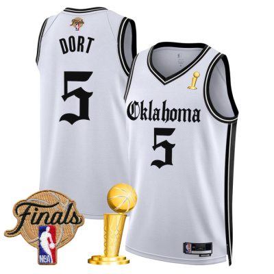 Oklahoma City Thunder 2025 Champions 'Gothic Storm Edition' Swingman Jersey Stitched White Luguentz Dort