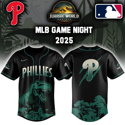 Philadelphia Phillies MLB x Jurassic World Night Game 2025 Personalized Baseball Jersey For Fan JWB1022