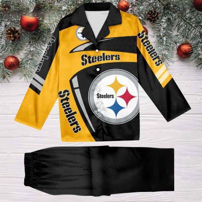 Pittsburgh Steelers Football Team NFL Holiday Winter Satin Pajamas Set