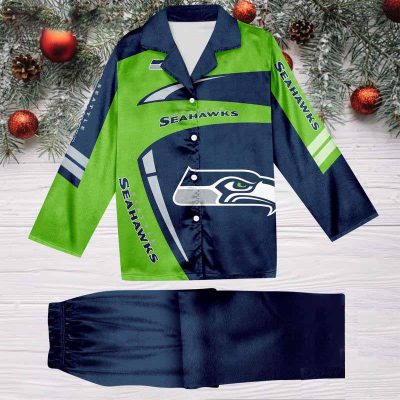 Seattle Seahawks Football Team NFL Holiday Winter Satin Pajamas Set