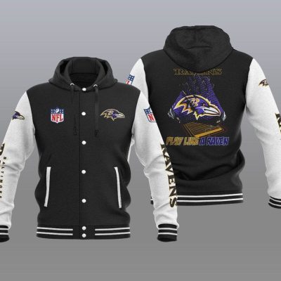 Baltimore Ravens Hooded Button Jacket with Hood - Black