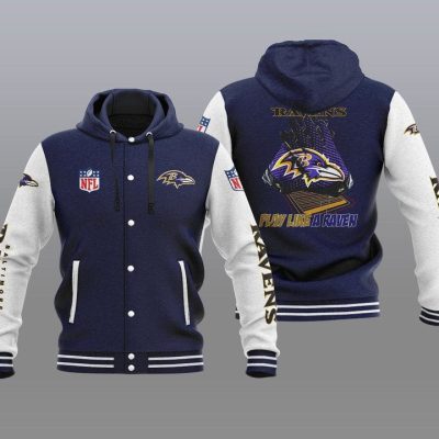 Baltimore Ravens Hooded Button Jacket with Hood - Navy