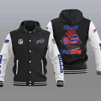 Buffalo Bills Hooded Button Jacket with Hood - Black