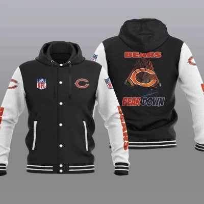 Chicago Bears Hooded Button Jacket with Hood - Black