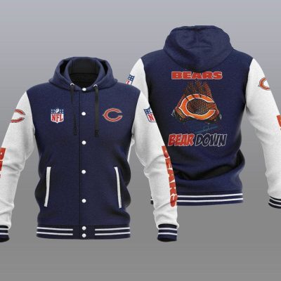 Chicago Bears Hooded Button Jacket with Hood - Navy