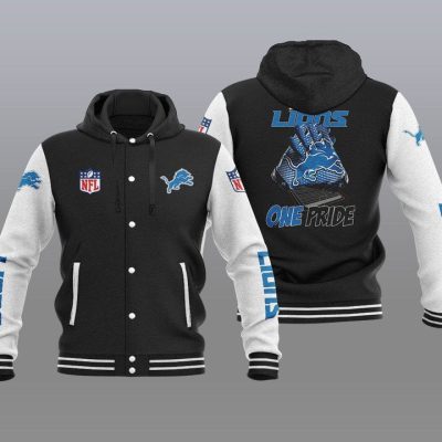 Detroit Lions Hooded Button Jacket with Hood - Black