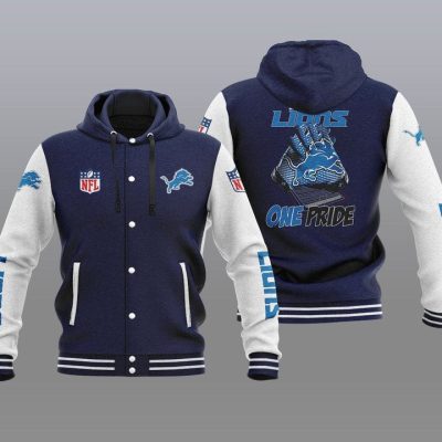Detroit Lions Hooded Button Jacket with Hood - Navy