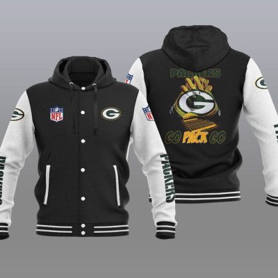 Green Bay Packers Hooded Button Jacket with Hood - Black