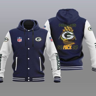 Green Bay Packers Hooded Button Jacket with Hood - Navy