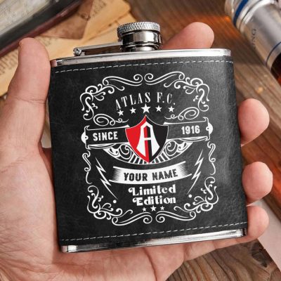 LIGA MX Atlas F.C Personalized Name Leather Flask