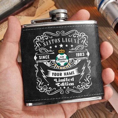 LIGA MX Club Santos Laguna Personalized Name Leather Flask