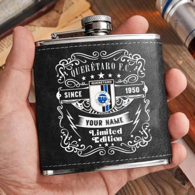 LIGA MX Queretaro F.C Personalized Name Leather Flask