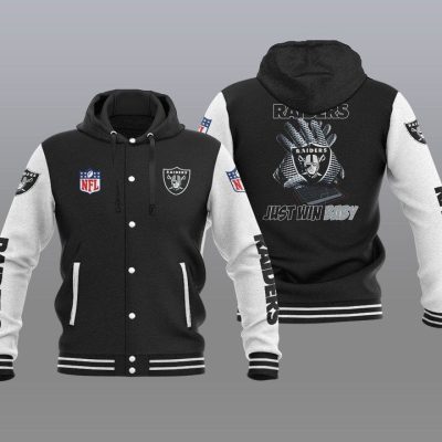 Las Vegas Raiders Hooded Button Jacket with Hood - Black