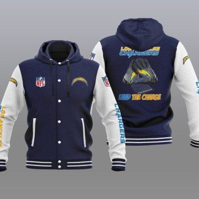 Los Angeles Chargers Hooded Button Jacket with Hood - Navy