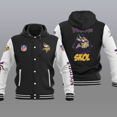 Minnesota Vikings Hooded Button Jacket with Hood - Black