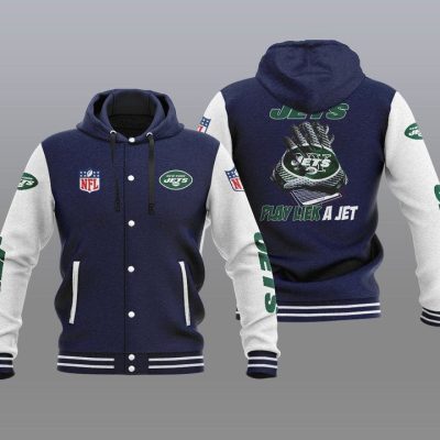 New York Jets Hooded Button Jacket with Hood - Navy
