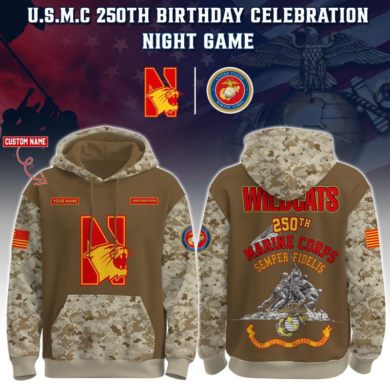 Northwestern Wildcats USMC 250th Birthday "Semper Fidelis" Combo Hoodie & Pants Limited Edions USMC2769