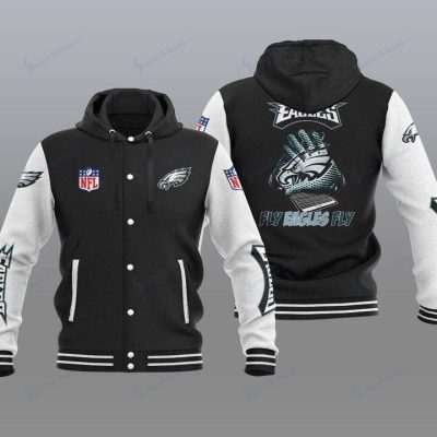 Philadelphia Eagles Hooded Button Jacket with Hood - Black