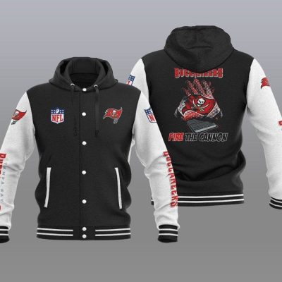 Tampa Bay Buccaneers Hooded Button Jacket with Hood - Black