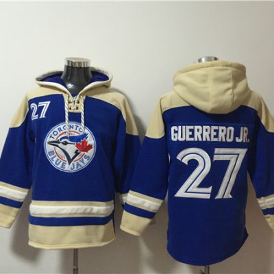 Toronto Blue Jays #27 Vladimir Guerrero Jr. Royal Ageless Lace-Up Pullover Hoodie
