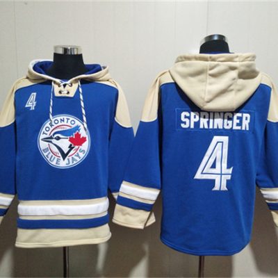 Toronto Blue Jays #4 George Springer Royal Ageless Lace-Up Pullover Hoodie