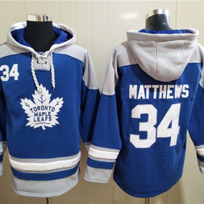 Toronto Maple Leafs #34 Auston Matthews Blue Ageless Lace-Up Pullover Hoodie