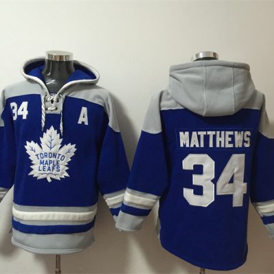 Toronto Maple Leafs #34 Auston Matthews Blue Ageless Lace-Up Pullover Hoodie