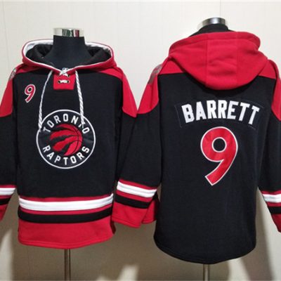 Toronto Raptors #9 RJ Barrett Black/Red Lace-Up Pullover Hoodie
