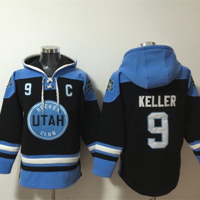 Utah Hockey Club #9 Clayton Keller Black/Blue Ageless Lace-Up Pullover Hoodie