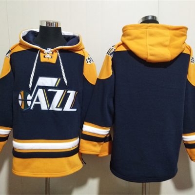 Utah Jazz Blank Navy/Yellow Lace-Up Pullover Hoodie