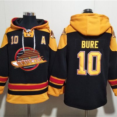 Vancouver Canucks #10 Pavel Bure Black Ageless Lace-Up Pullover Hoodie