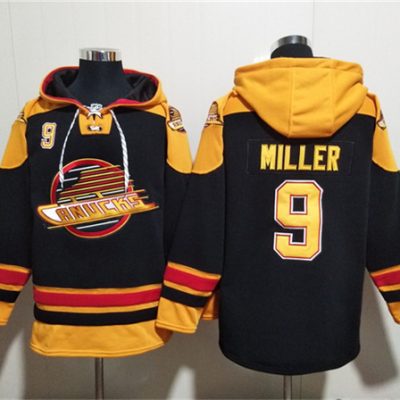Vancouver Canucks #9 J.T. Miller Black Ageless Lace-Up Pullover Hoodie