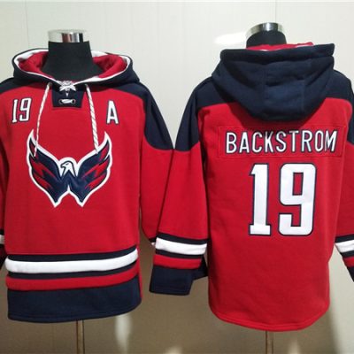 Washington Capitals #19 Nicklas Backstrom Red Ageless Lace-Up Pullover Hoodie