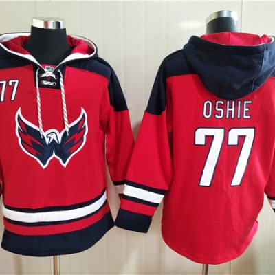Washington Capitals #77 T.J. Oshie Red Ageless Lace-Up Pullover Hoodie