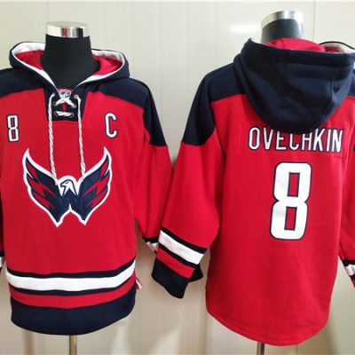 Washington Capitals #8 Alex Ovechkin Red Ageless Lace-Up Pullover Hoodie