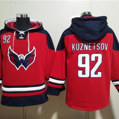 Washington Capitals #92 Evgeny Kuznetsov Red Ageless Lace-Up Pullover Hoodie