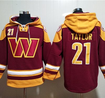 Washington Commanders #21 Sean Taylor Burgundy Lace-Up Pullover Hoodie