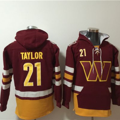 Washington Commanders #21 Sean Taylor Yellow/Burgundy Lace-Up Pullover Hoodie