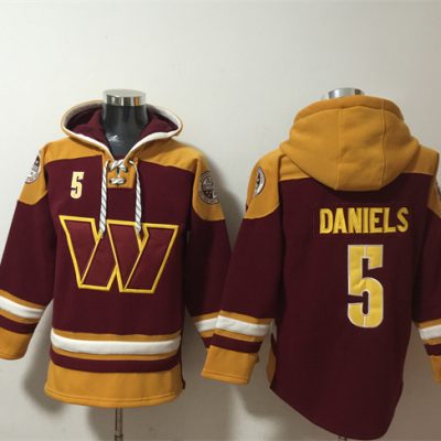 Washington Commanders #5 Jayden Daniels Burgundy Ageless Lace-Up Pullover Hoodie