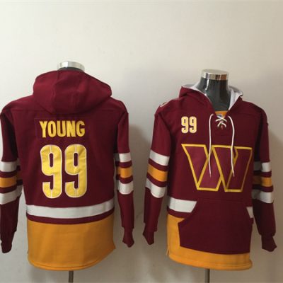 Washington Commanders #99 Chase Young Burgundy Lace-Up Pullover Hoodie