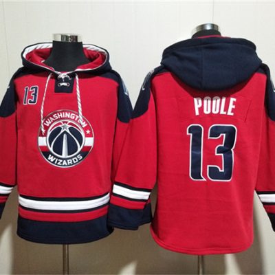 Washington Wizards #13 Jordan Poole Red//Navy Lace-Up Pullover Hoodie