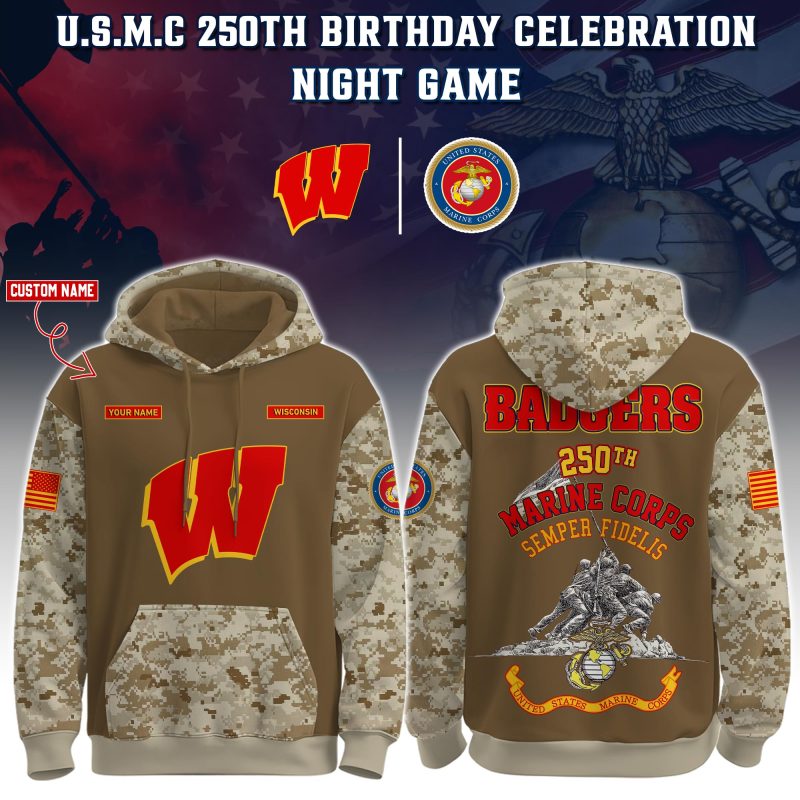 Wisconsin Badgers USMC 250th Birthday "Semper Fidelis" Combo Hoodie & Pants Limited Edions USMC2796